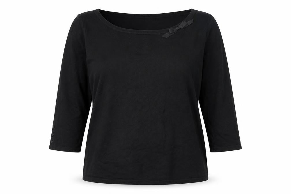Laura Ashley Women Black Cotton 3/4 Sleeve Bow Pullover Jumper Size 16
