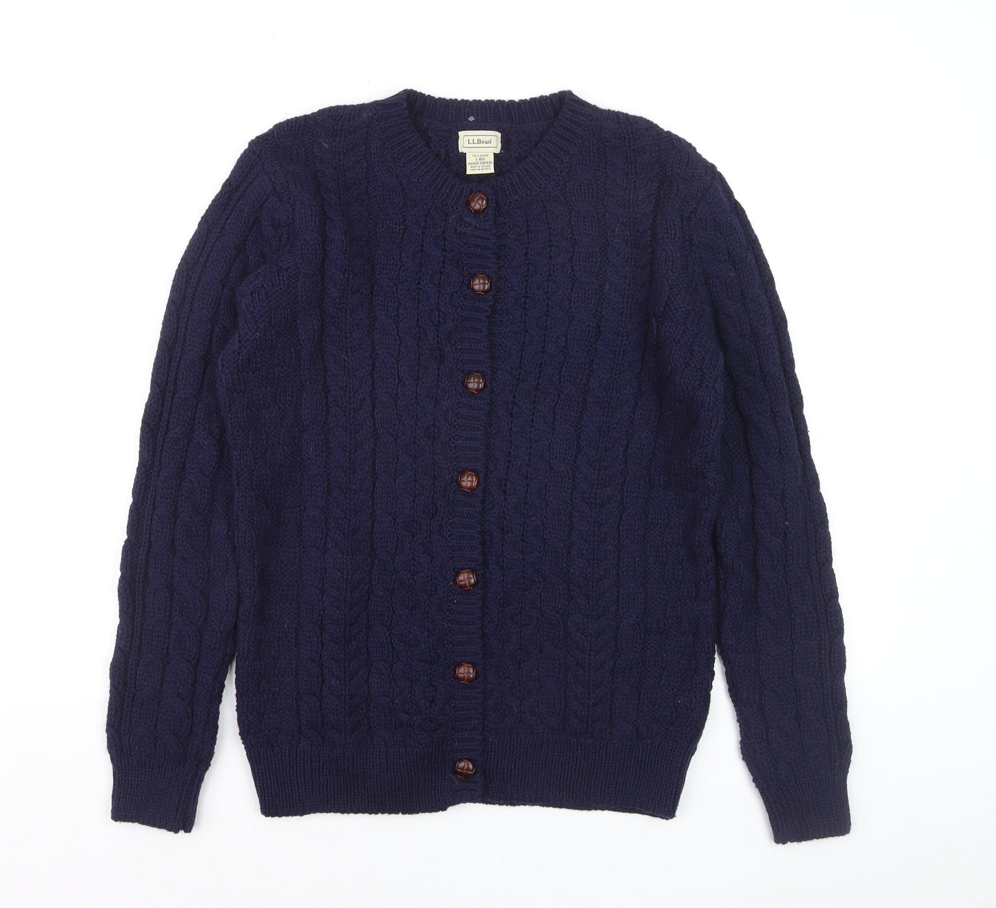 L.L.Bean Men's Blue Cable-Knit Merino Wool Cardigan Size L