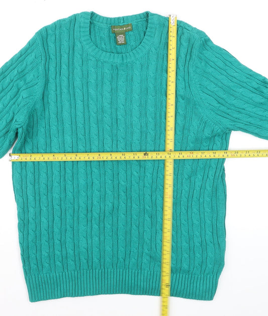 Mountain Lake Men's Green Cable-Knit Cotton Jumper Size L