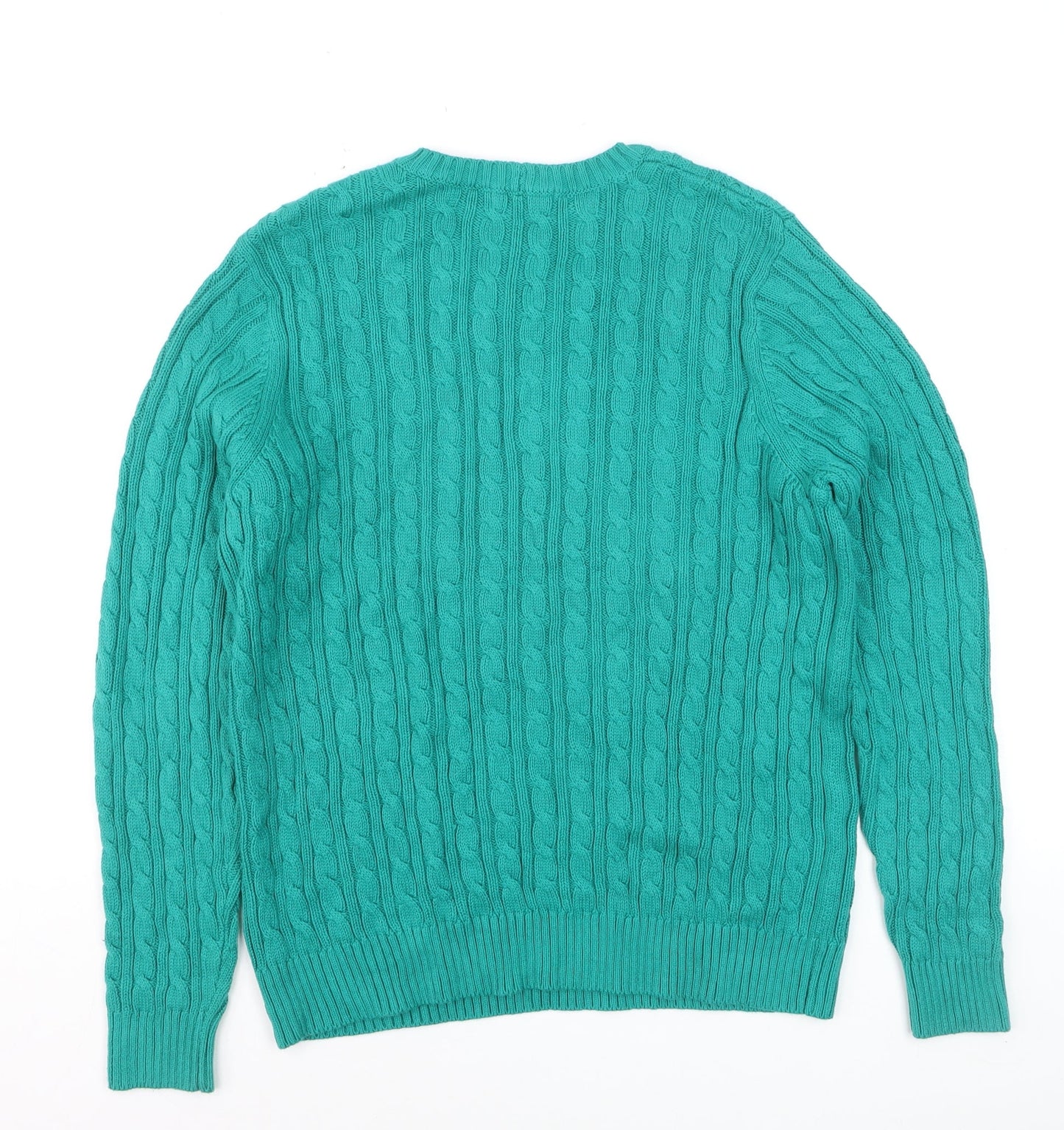 Mountain Lake Men's Green Cable-Knit Cotton Jumper Size L
