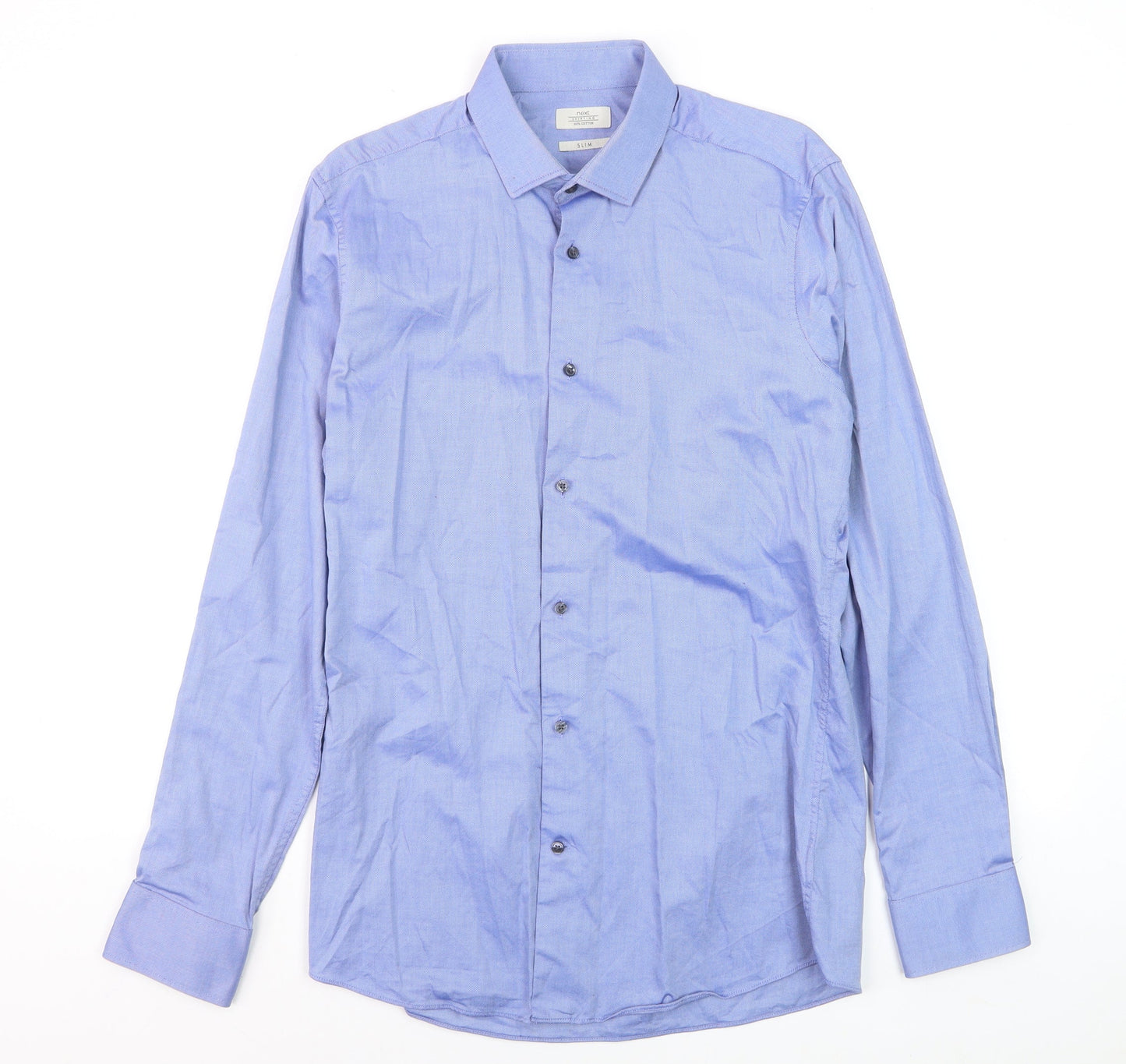 Next Men's Blue Slim Fit 100% Cotton Long Sleeve Formal Shirt 15.5in 39cm