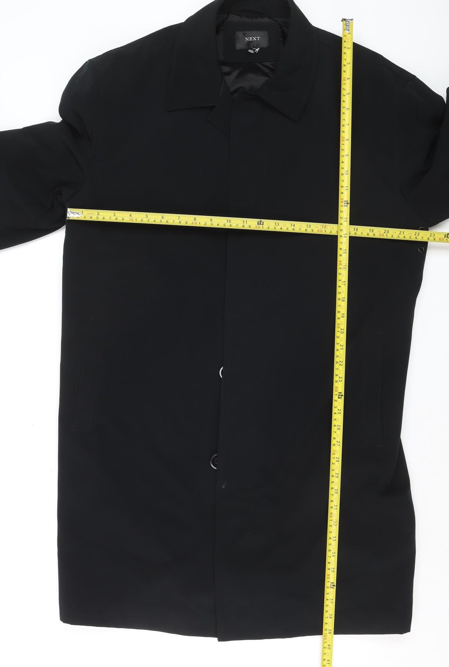 Next Men's Black M Overcoat Cotton Blend Lined Long Jacket