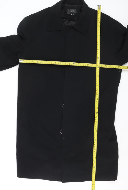 Next Men's Black M Overcoat Cotton Blend Lined Long Jacket
