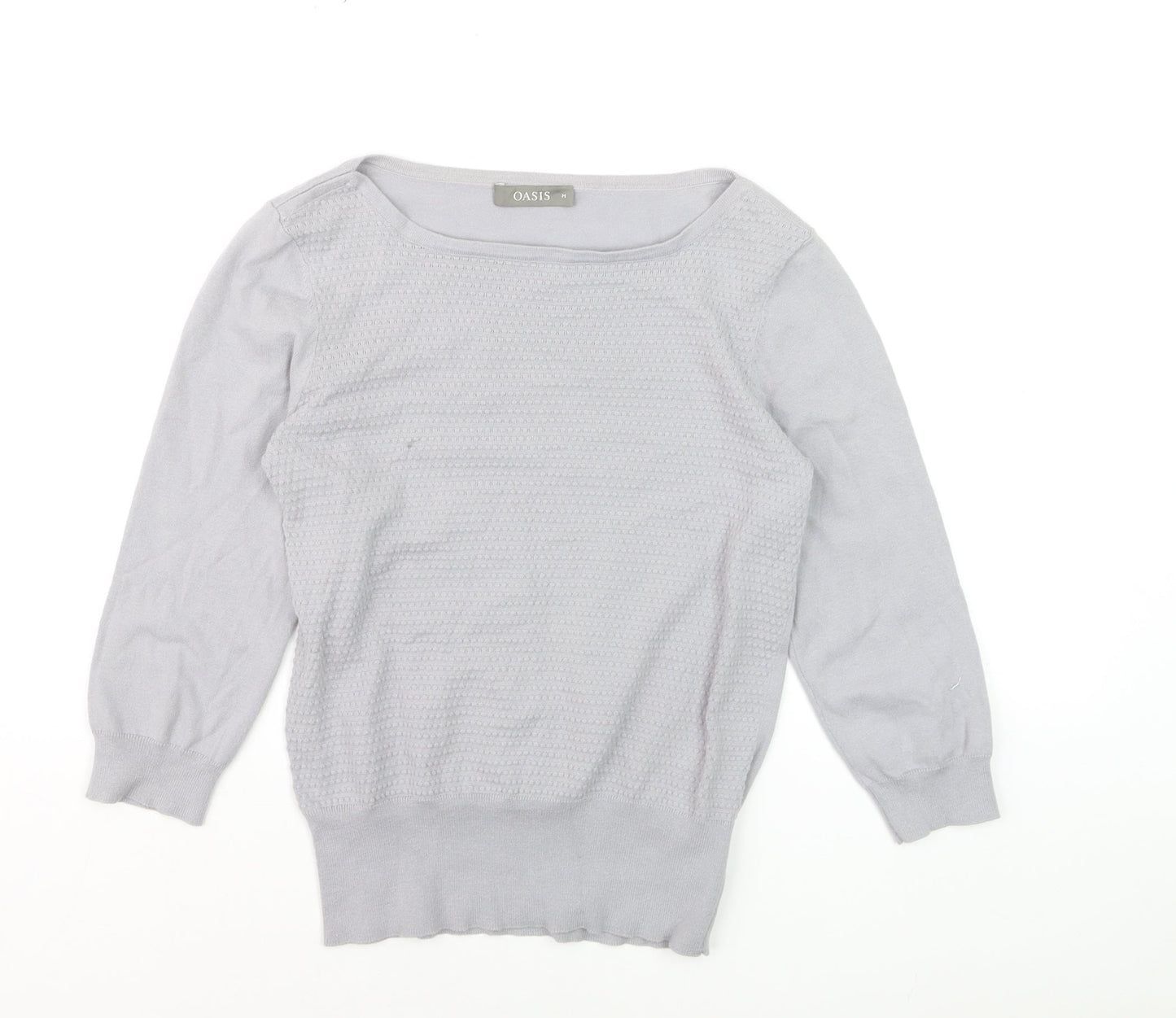 Oasis Women's Grey Cotton Blend Boat Neck 3/4 Sleeve Pullover Jumper M