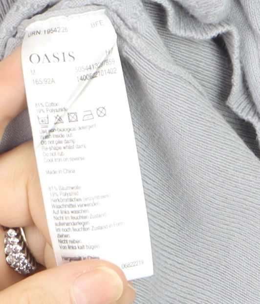 Oasis Women's Grey Cotton Blend Boat Neck 3/4 Sleeve Pullover Jumper M