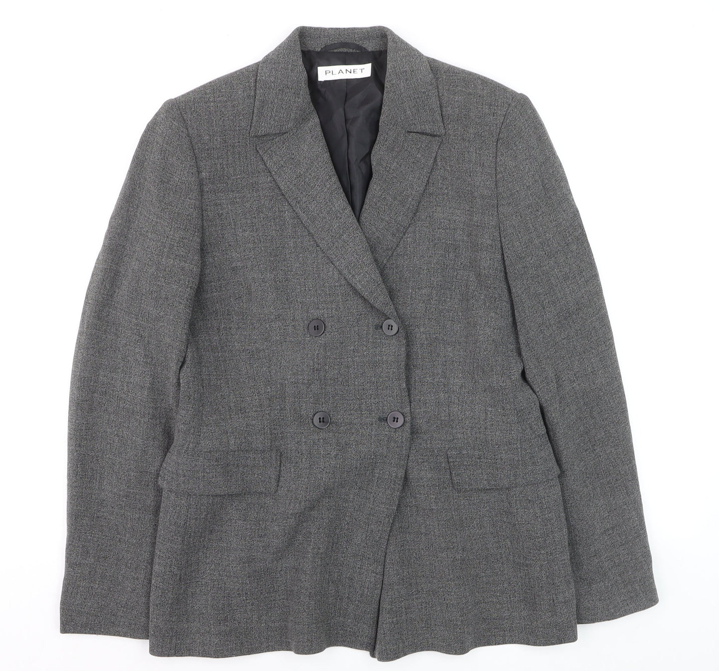 Planet Women Grey Wool Blend Double-Breasted Blazer UK 10