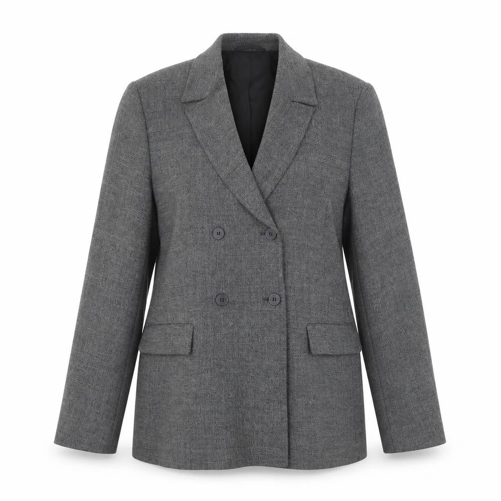 Planet Women Grey Wool Blend Double-Breasted Blazer UK 10