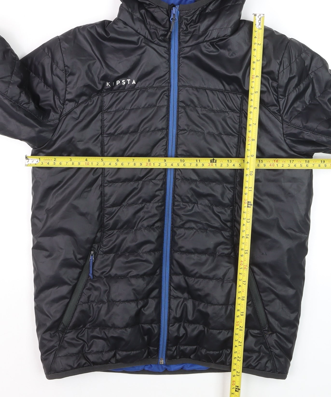 Kipsta Boys Black Hooded Puffer Jacket 12-13 Years Lightweight Full Zip