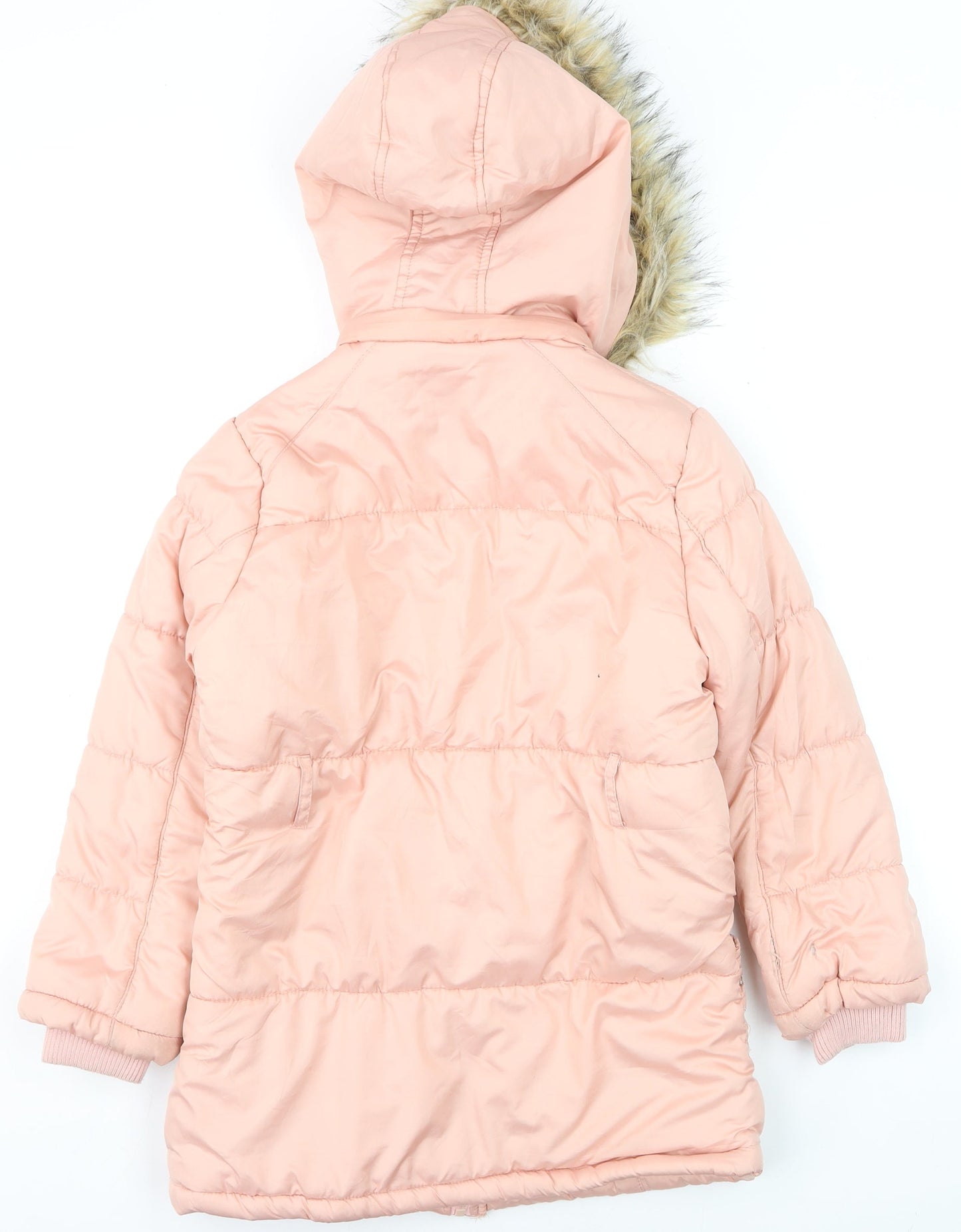 Lee Cooper Girls Pink Faux Fur Hooded Puffer Coat 12-13 Years Winter Jacket