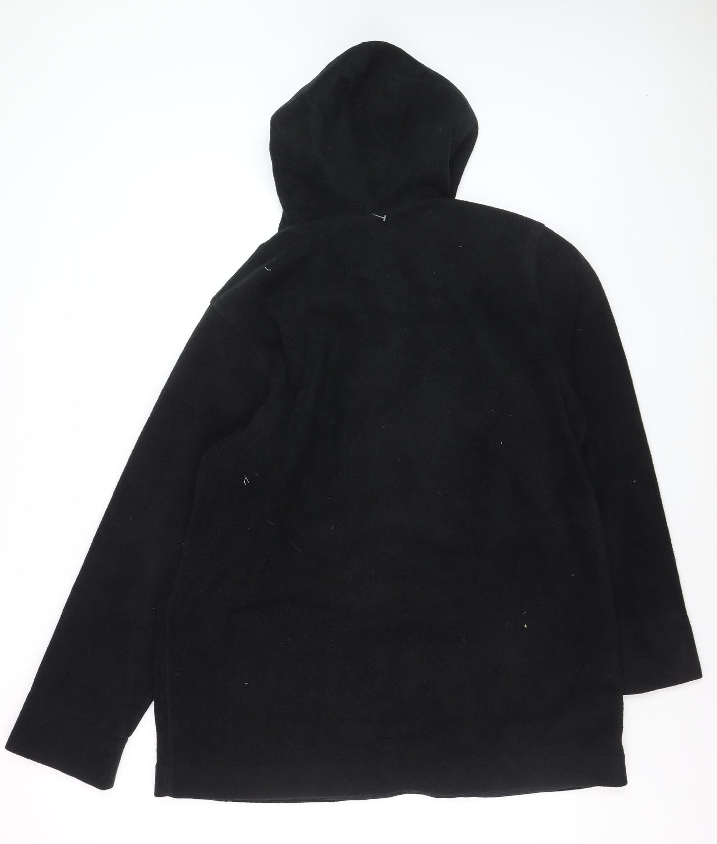 Denim & Co Women’s Black Hooded Fleece Coat Size L Button Front