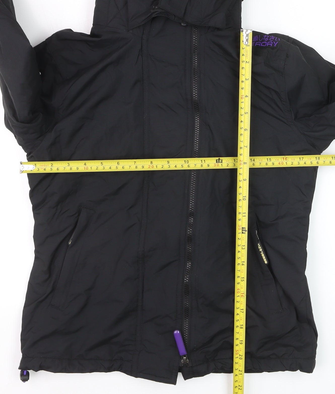 Superdry Women Black Windbreaker Jacket Size 10 Hooded Zip Logo