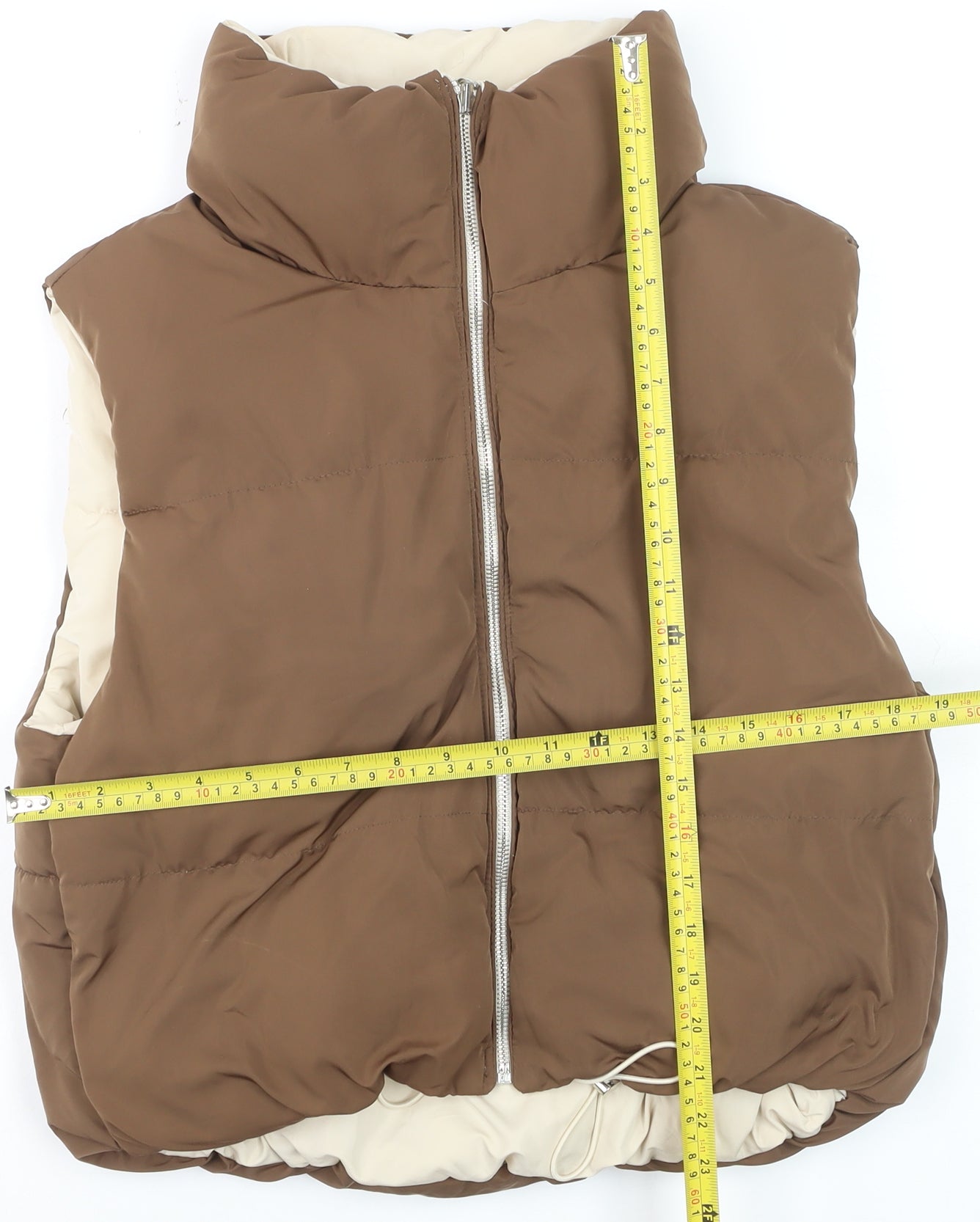 Bershka Women Brown Puffer Sleeveless Mid-Length Waistcoat Size M