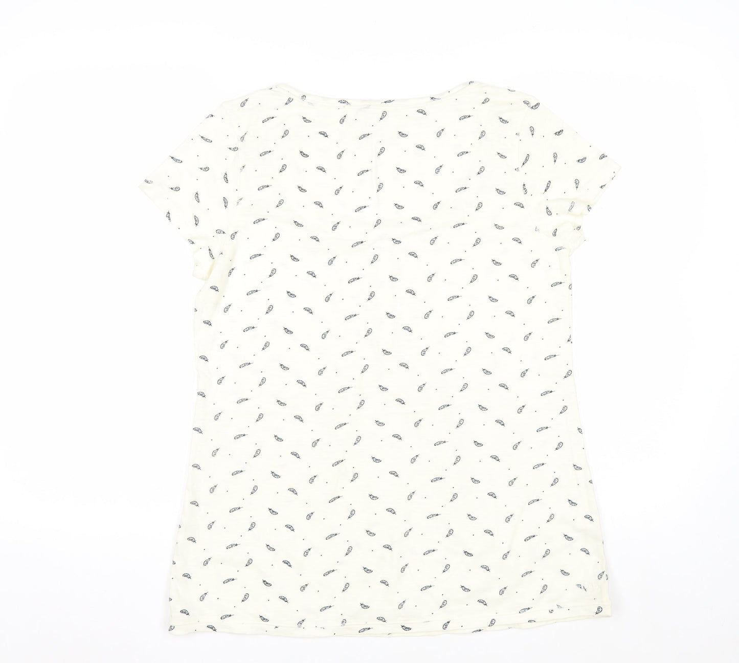 Fat Face Women Ivory Feather Print Button Front T-Shirt Size 12