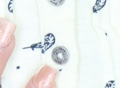 Fat Face Women Ivory Feather Print Button Front T-Shirt Size 12