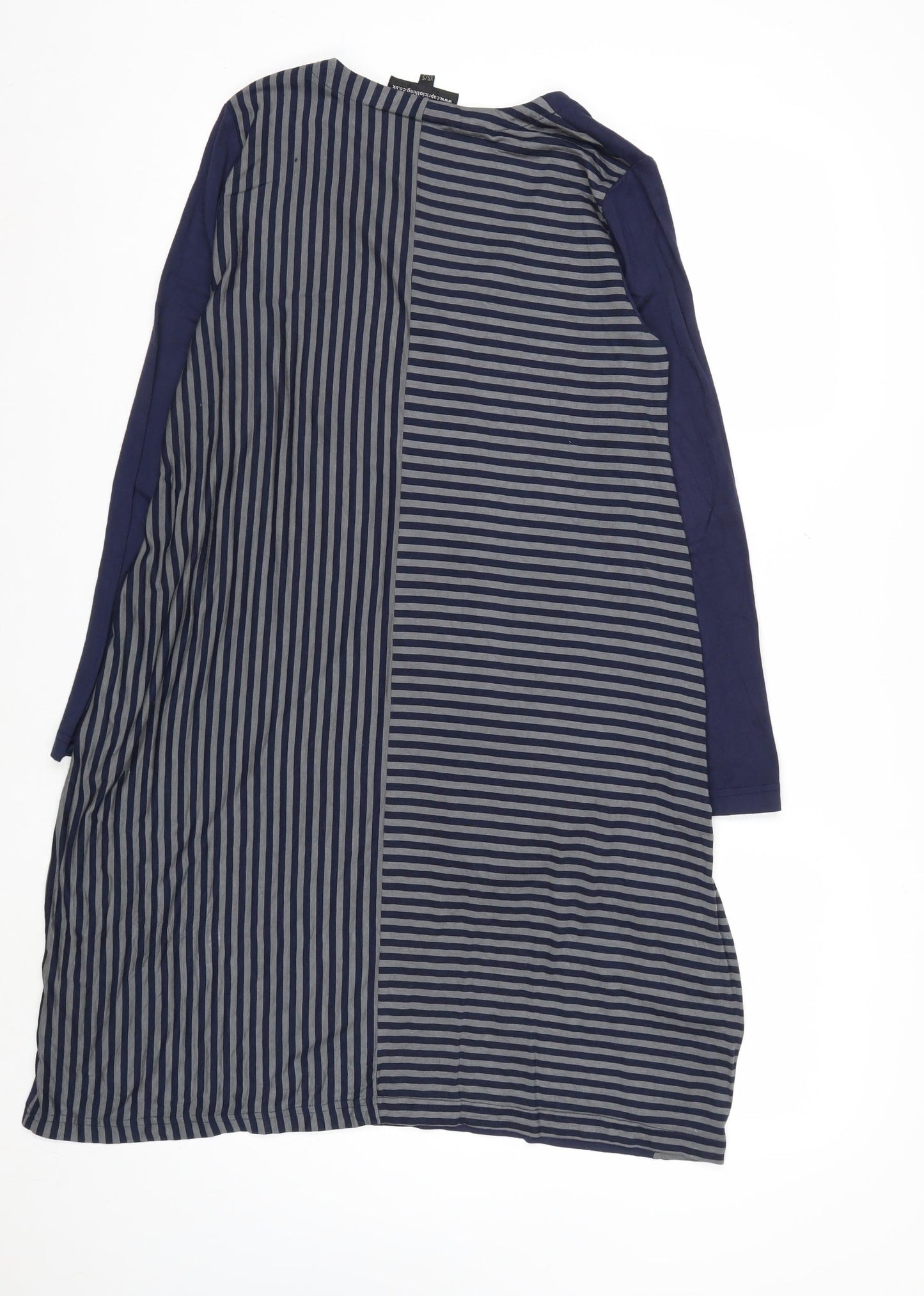 Capri Women Blue Striped V-Neck Long Sleeve Shift Dress XS