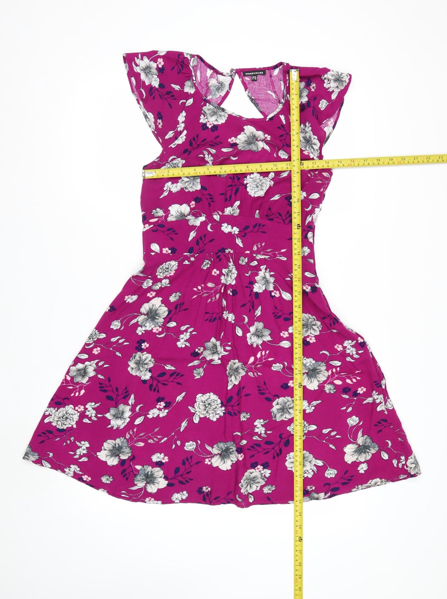 Warehouse Women’s Pink Floral Fit & Flare Dress Size 10 Summer