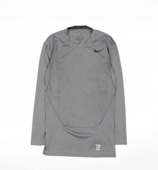 Nike Men's Grey Pro Combat Dri-FIT Compression Long Sleeve Top S