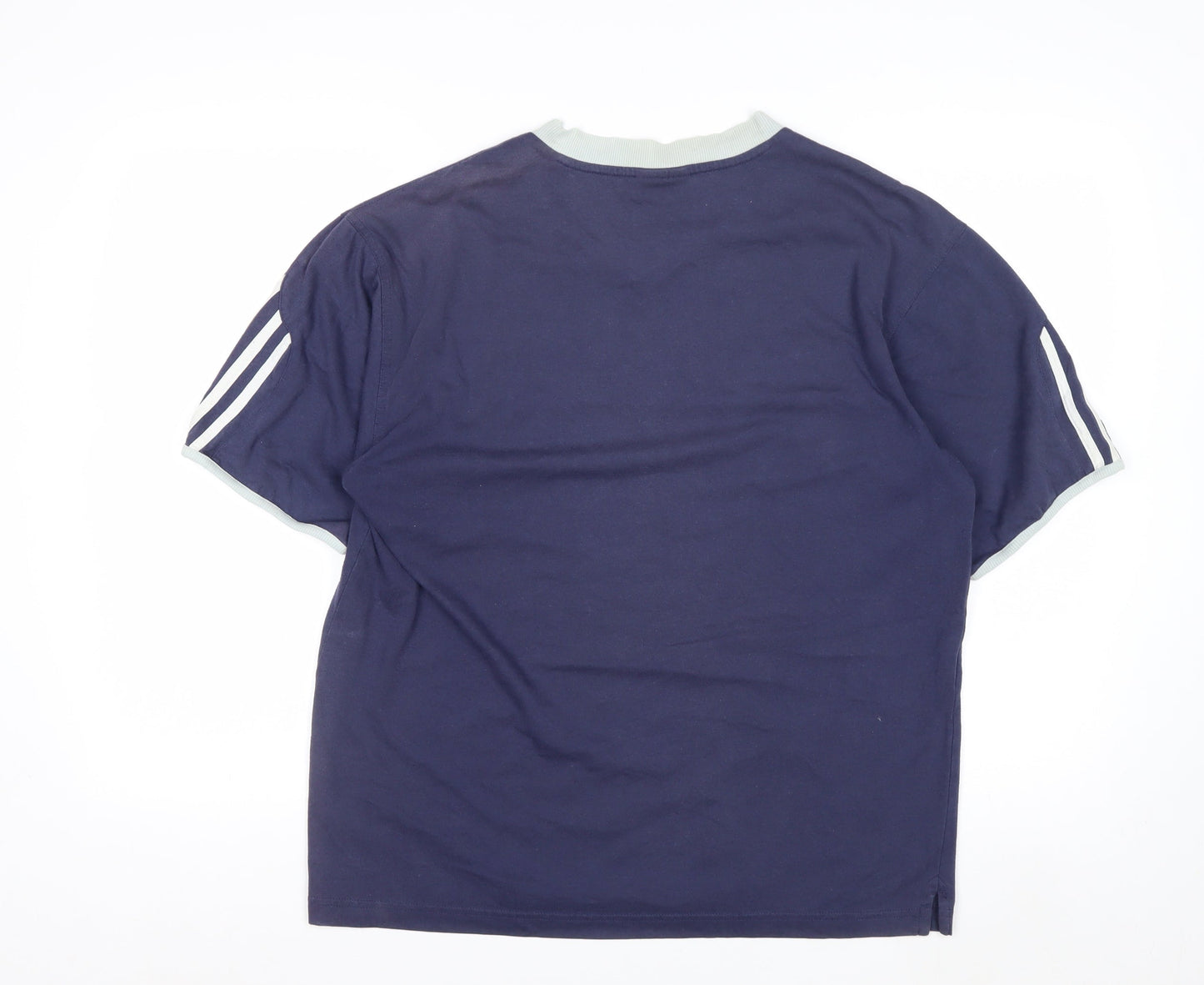 Adidas Men Blue V-Neck Short Sleeve Sports Cotton T-Shirt M