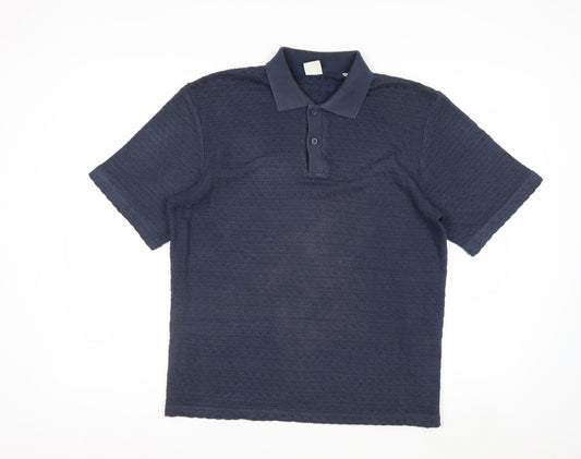 Jack & Jones Men’s Blue Textured Short Sleeve Polo Shirt M