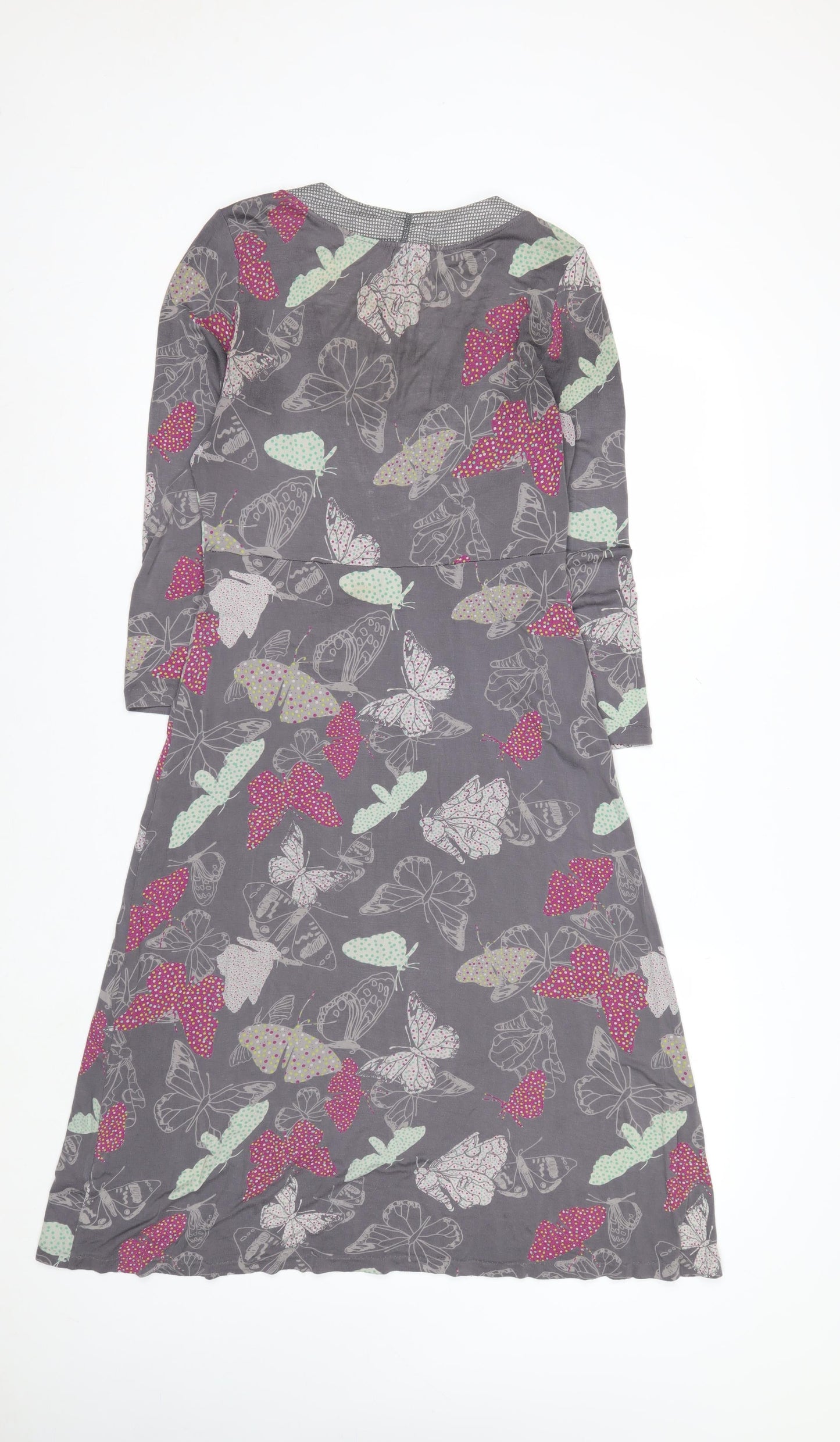 White Stuff Women's Grey Butterfly Print V-Neck Midi Dress Size 10
