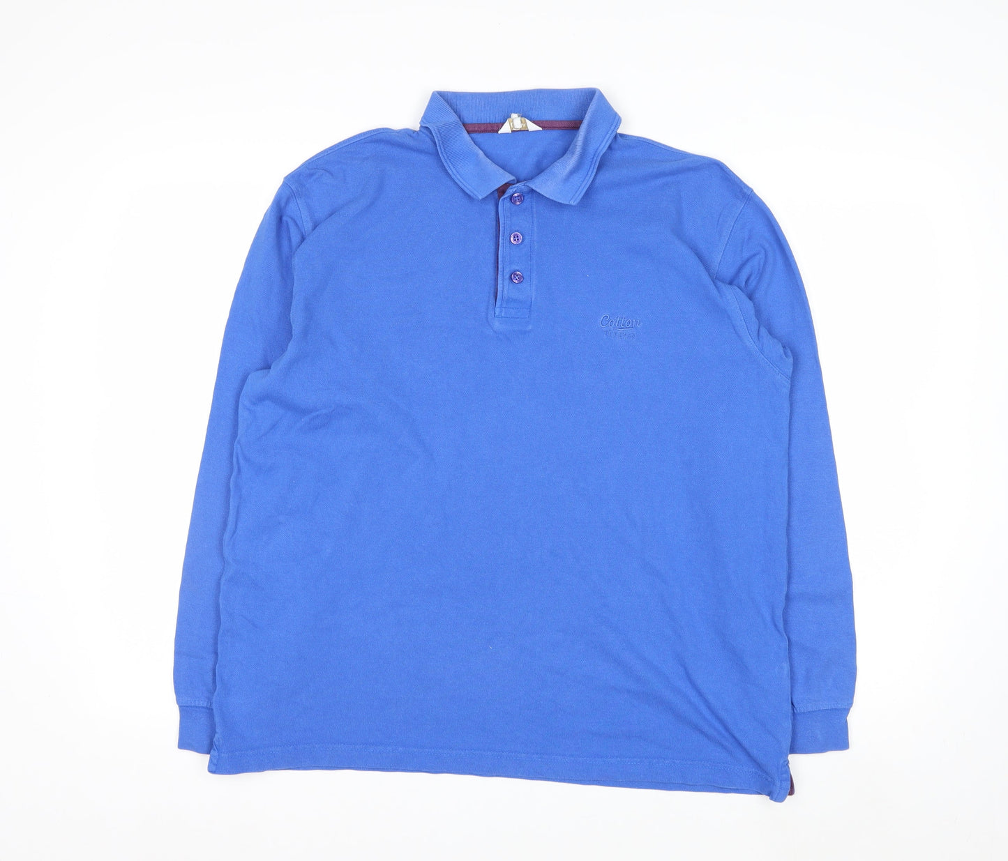 Cotton Traders Men's Blue Long Sleeve Polo Shirt M 100% Cotton