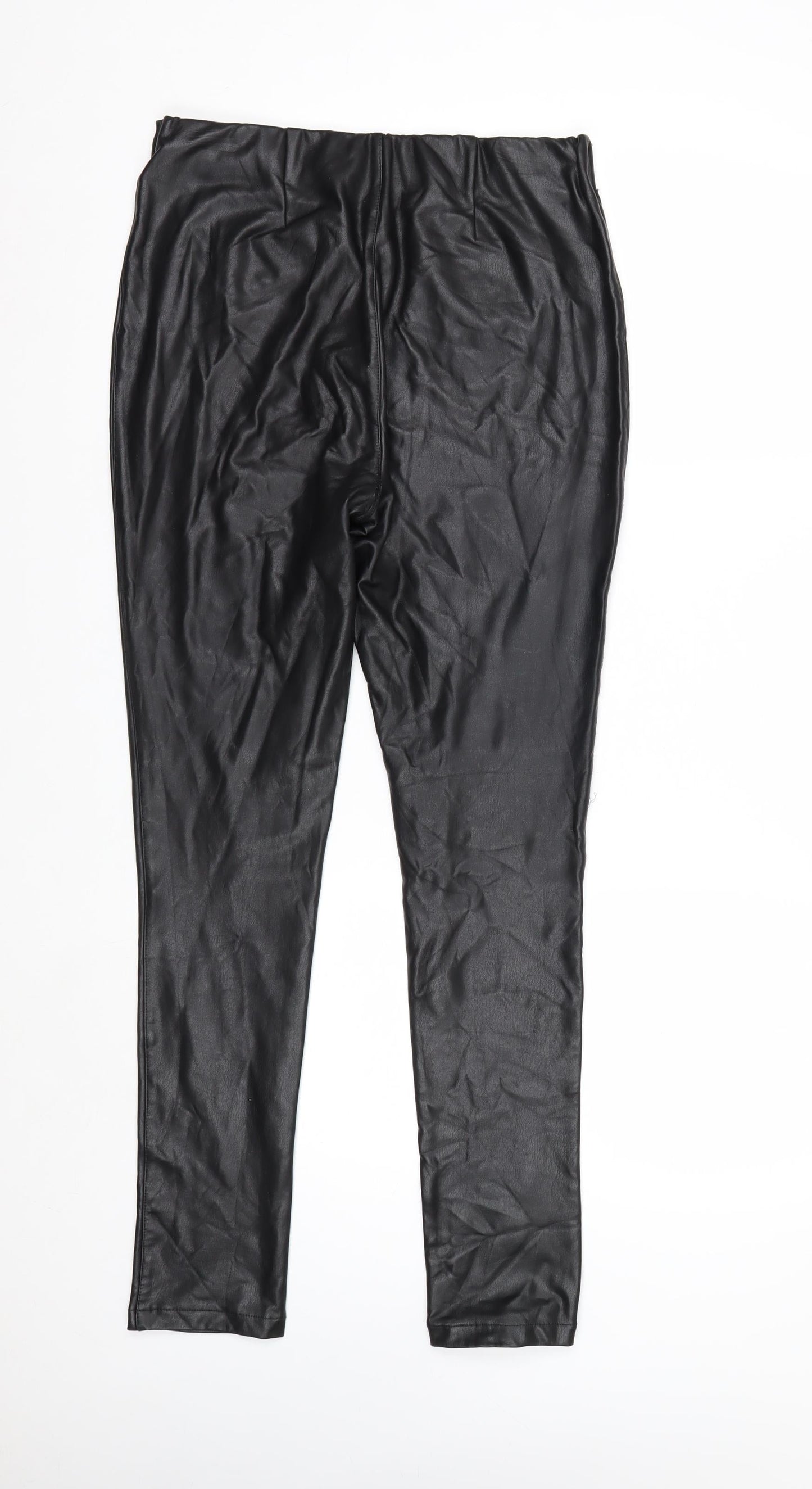 Sosandar Womens Black Size 10R Faux Leather Zip Pocket Leggings