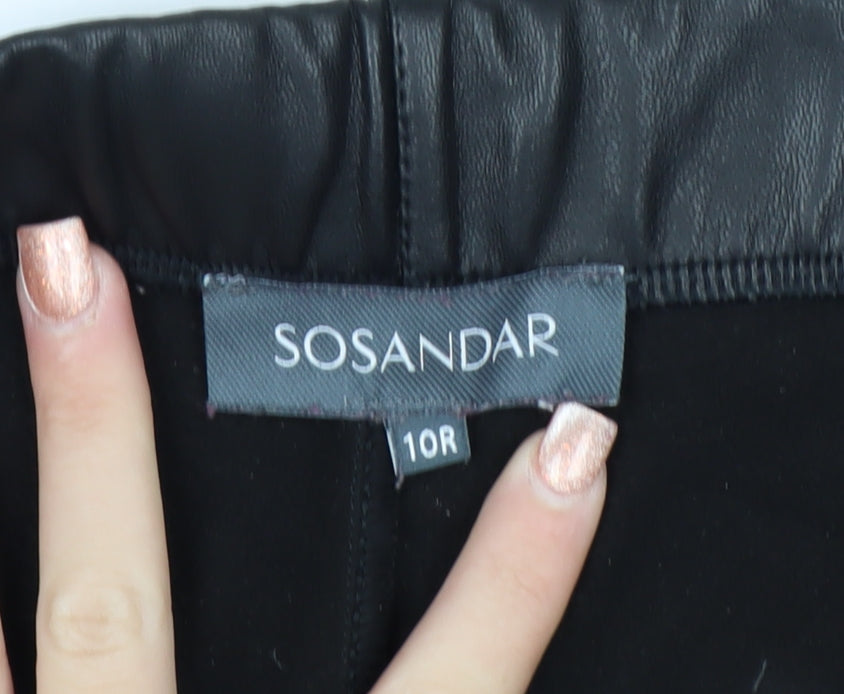 Sosandar Womens Black Size 10R Faux Leather Zip Pocket Leggings