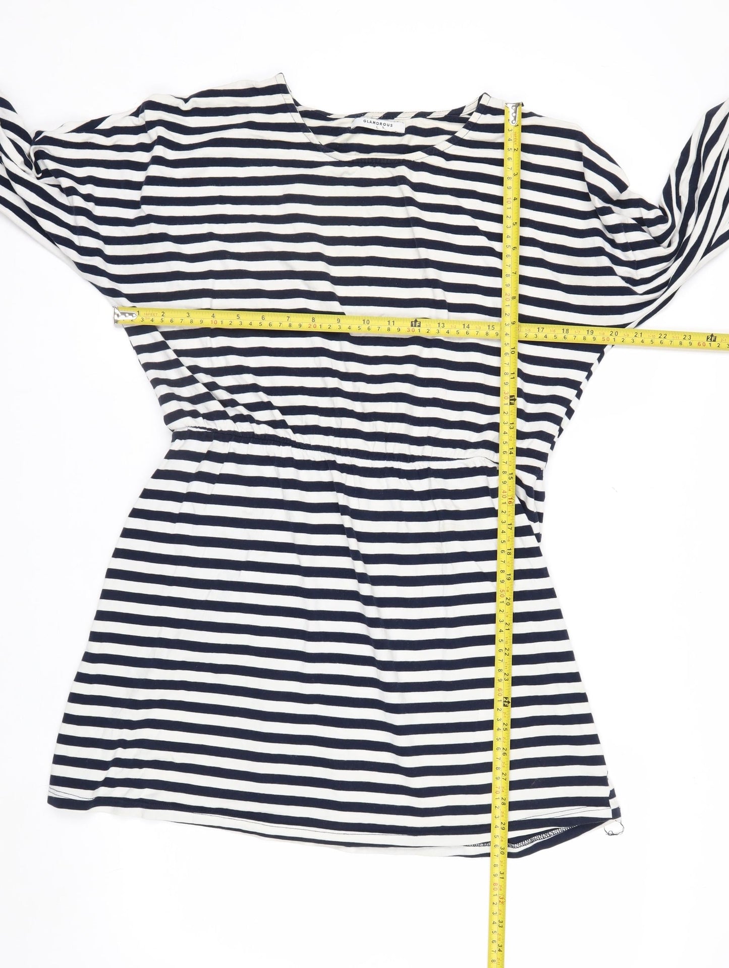 Glamorous Women’s Blue Striped Tunic Blouse Size S 3/4 Sleeve