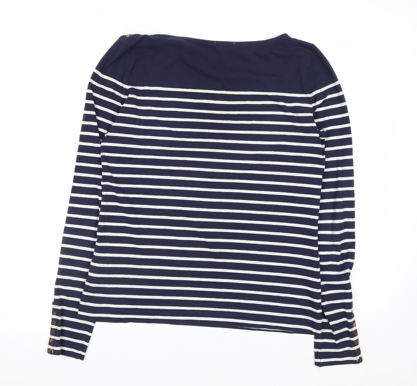 H&M Women Blue Striped Boat Neck Long Sleeve Cotton Top Size L