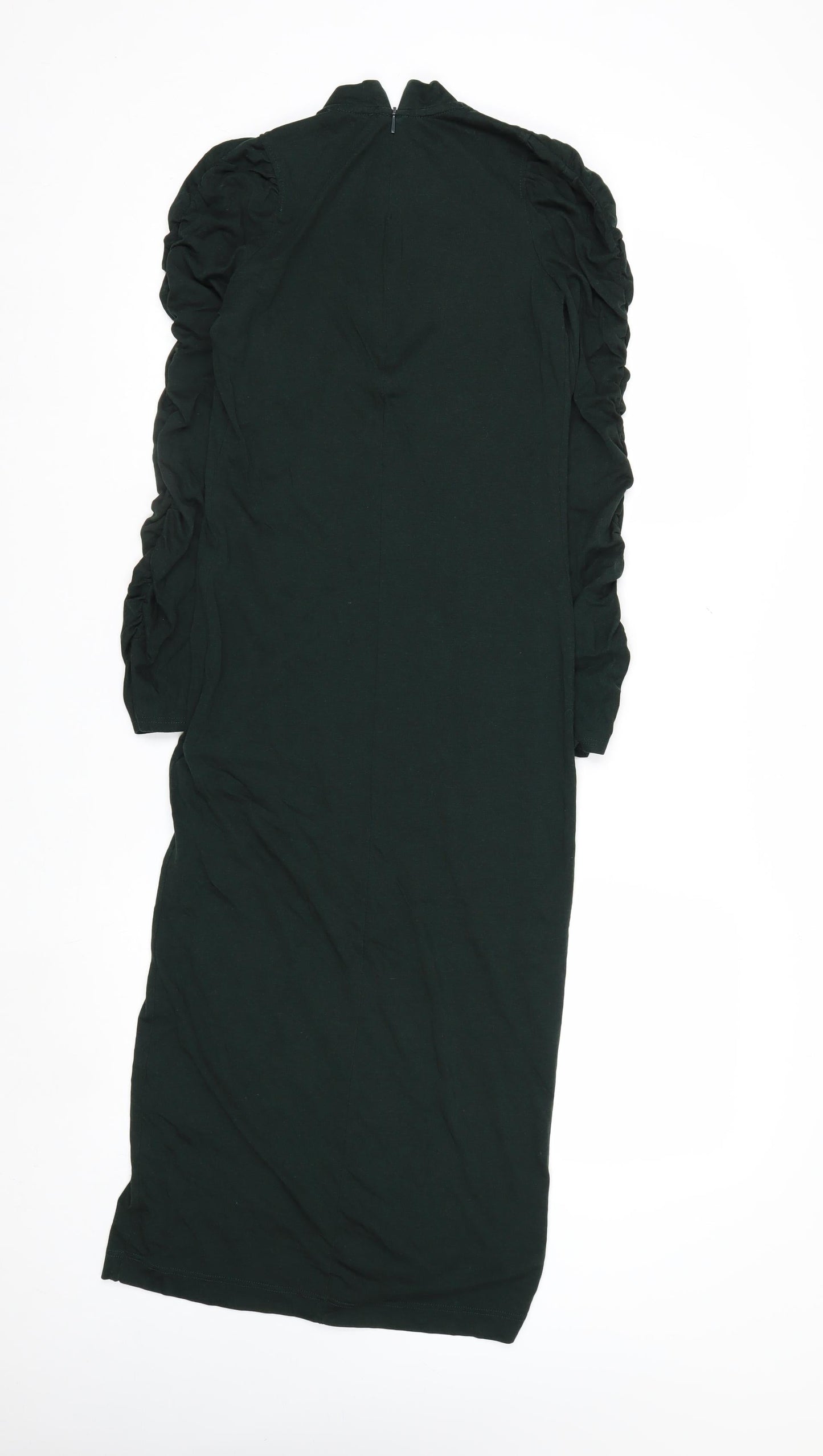 Whistles Petite Green Bodycon Midi Dress UK 8 Long Sleeve High Neck