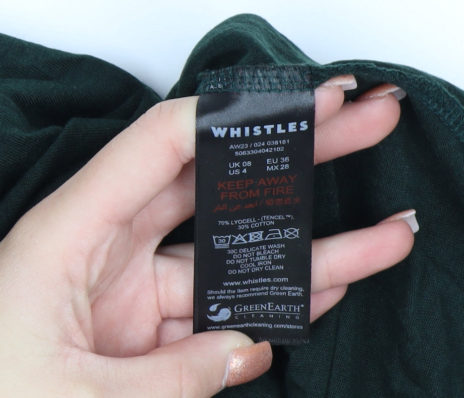 Whistles Petite Green Bodycon Midi Dress UK 8 Long Sleeve High Neck