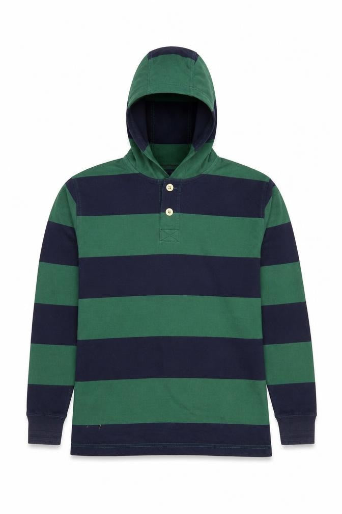 Brooks Brothers Men's Green Striped Hooded Henley Jumper L