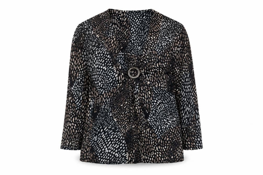 Country Casuals Women’s Black Multicoloured Animal Print Long Sleeve Wrap Top Size S