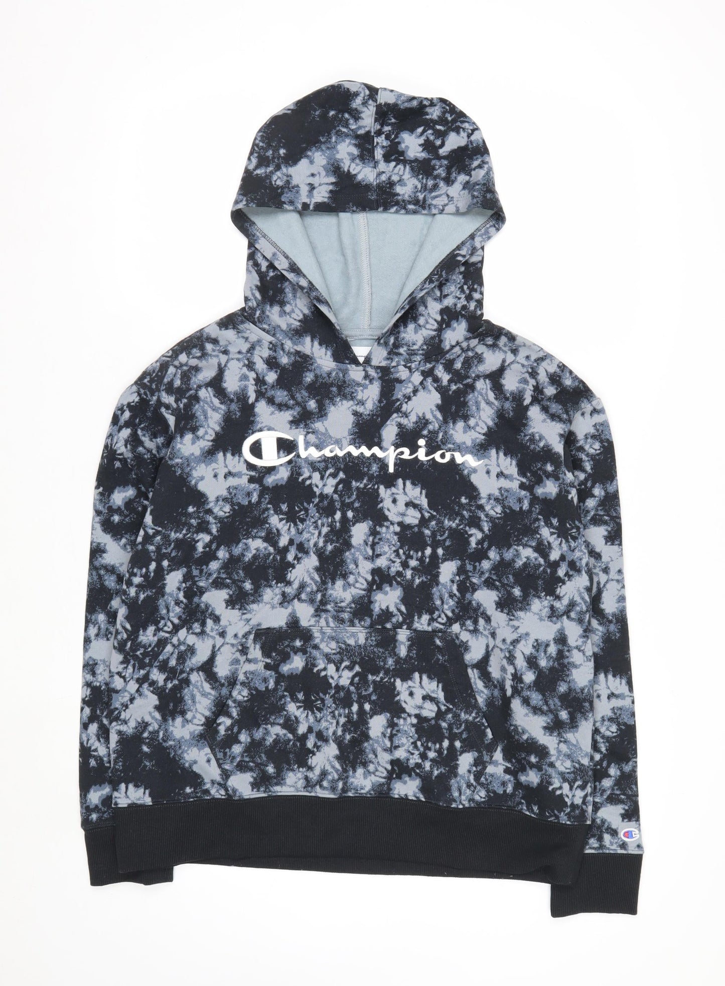 Champion Men's Blue Tie-Dye Pullover Hoodie M Fleece Logo Gymwear