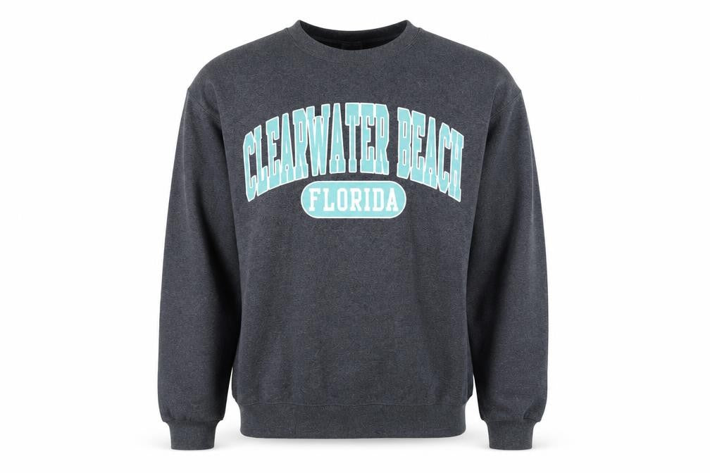 Jerzees Men's Grey Clearwater Beach Florida Graphic Pullover Sweatshirt M