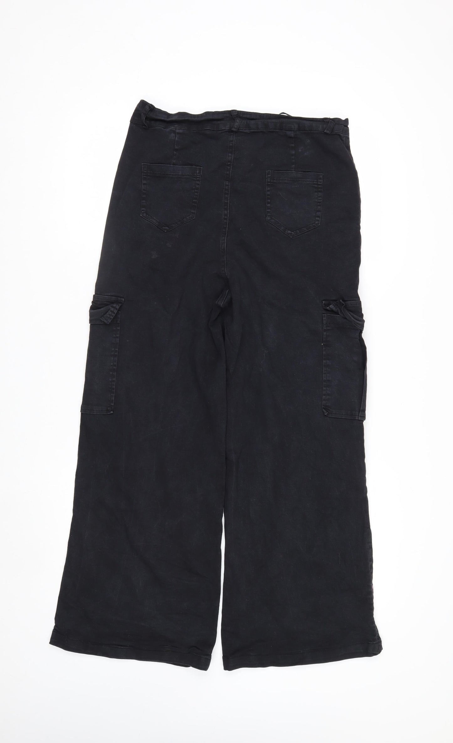 Pink Vanilla Women’s Black Cargo Wide-Leg Trousers Size 14