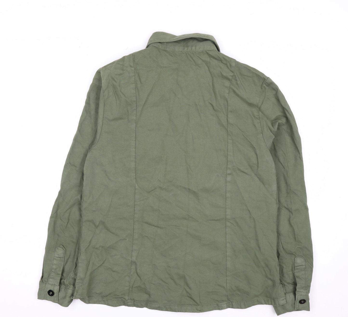 ZARA Women Green Military Button-Up Twill Cotton Shirt Size 8