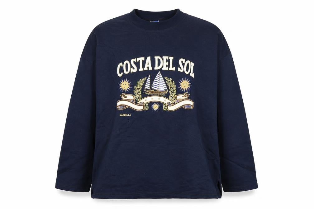 Vallarme Men's Blue Costa Del Sol Embroidered Cotton Sweatshirt L