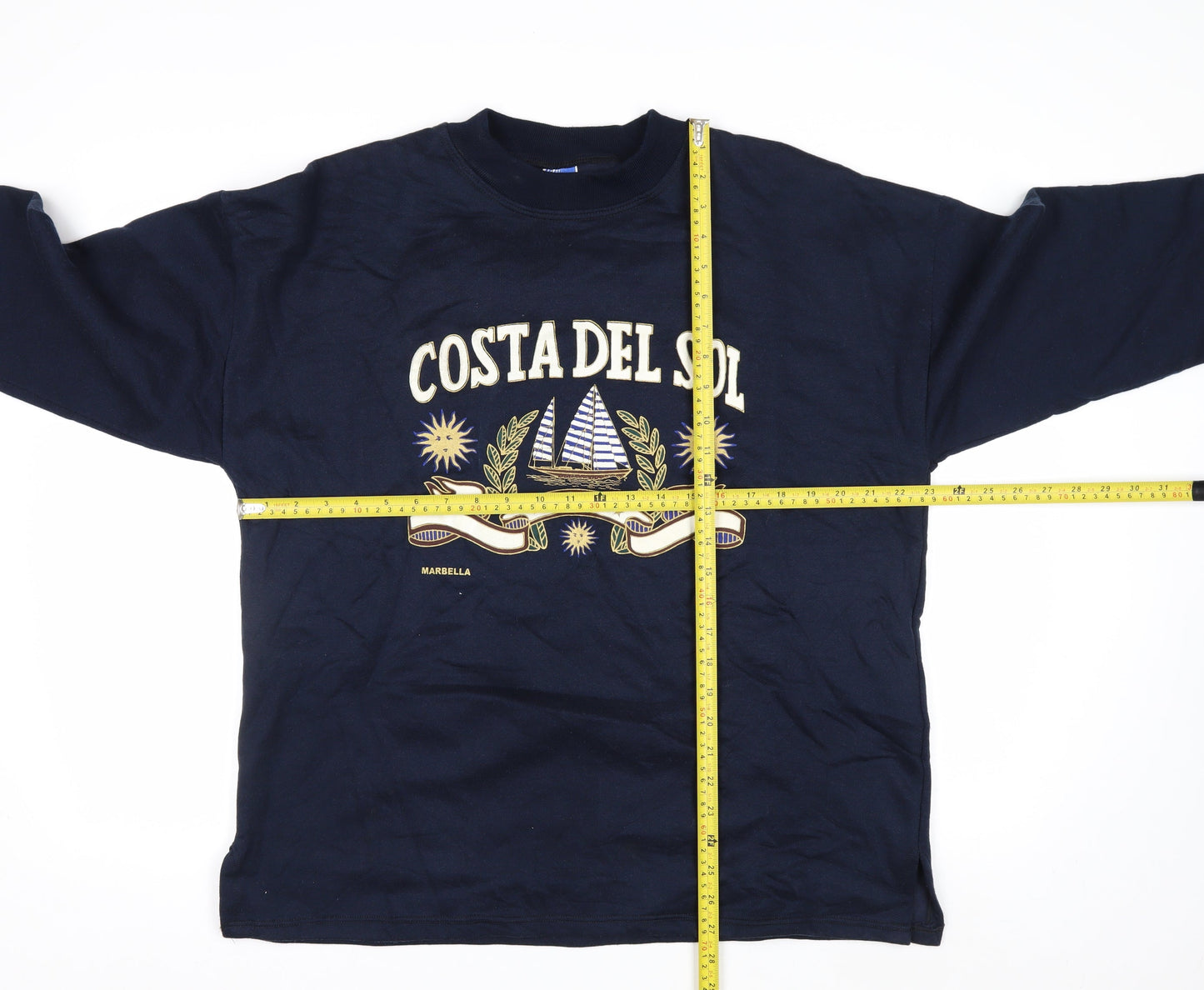 Vallarme Men's Blue Costa Del Sol Embroidered Cotton Sweatshirt L