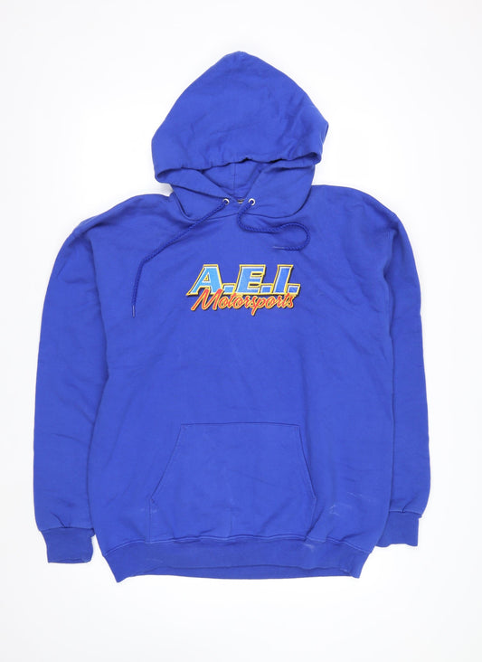 Hanes Mens Blue AEI Motorsports Pullover Hoodie Size M Vintage Fleece
