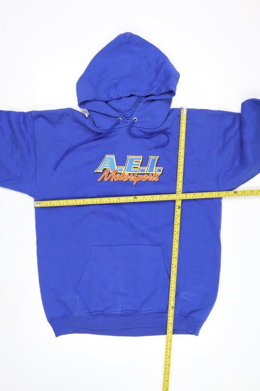 Hanes Mens Blue AEI Motorsports Pullover Hoodie Size M Vintage Fleece