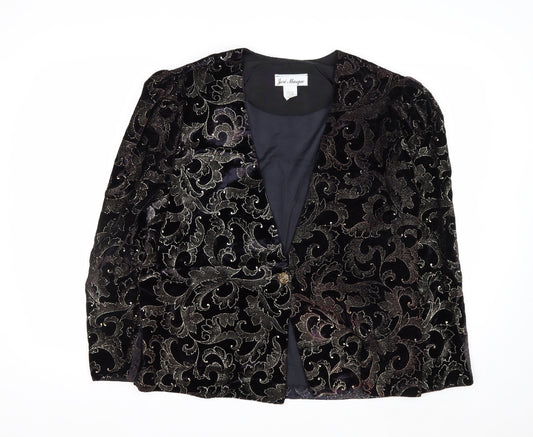 Jeri Marque Womens Black Velvet Metallic Floral Formal Blazer Size 12