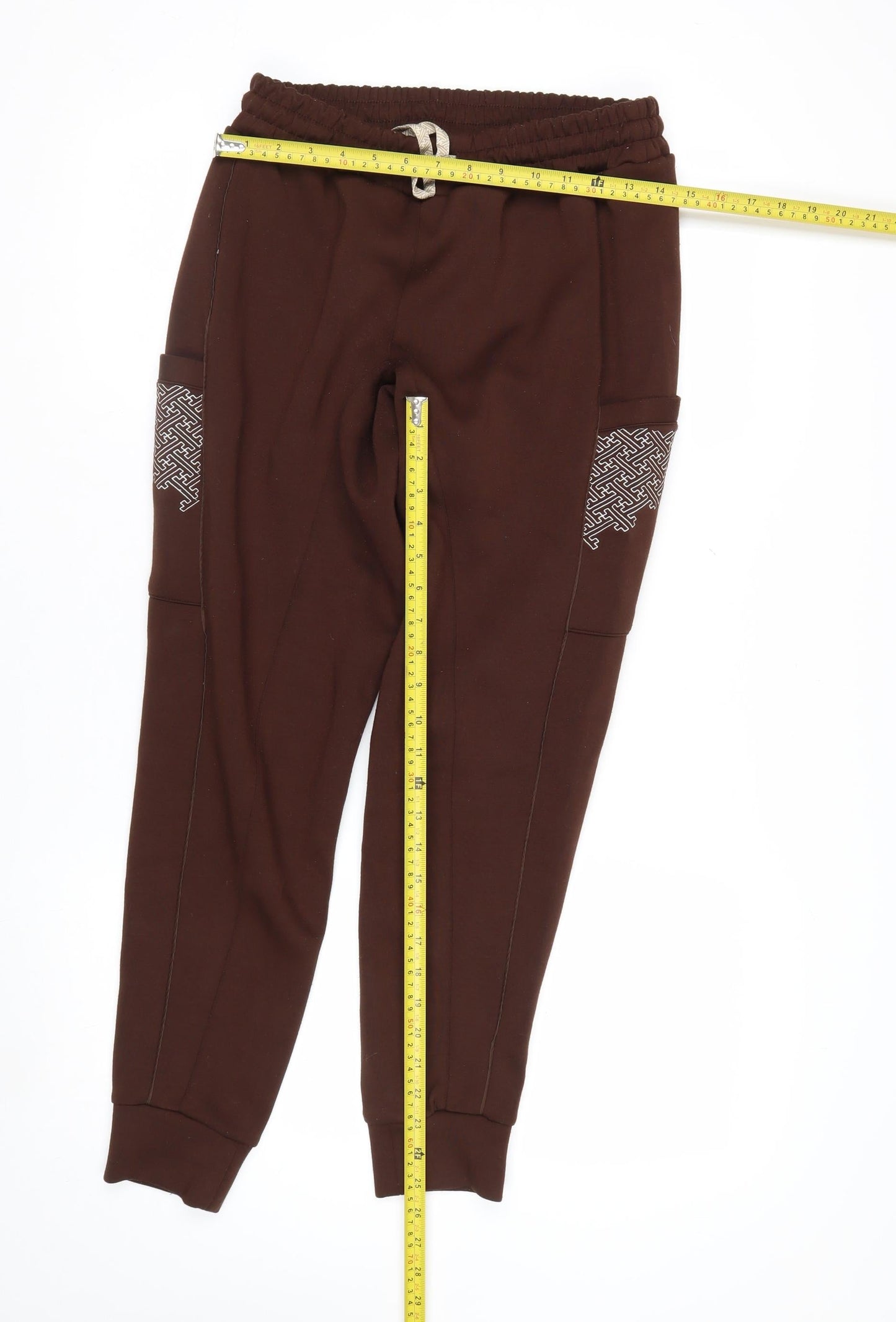 TENN Women’s Brown Jogger Trousers Size S Rayon Blend Embroidered Pockets