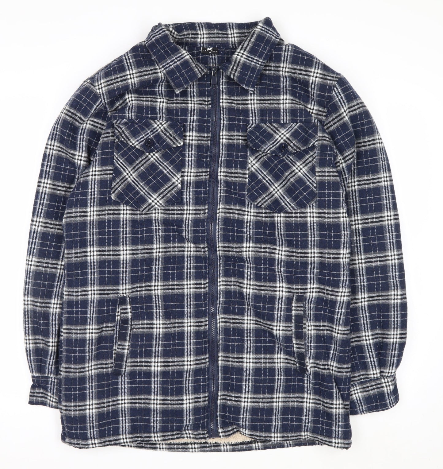 Pegasus Mens Blue Checked Flannel Zip Jacket Size M Fleece Lined