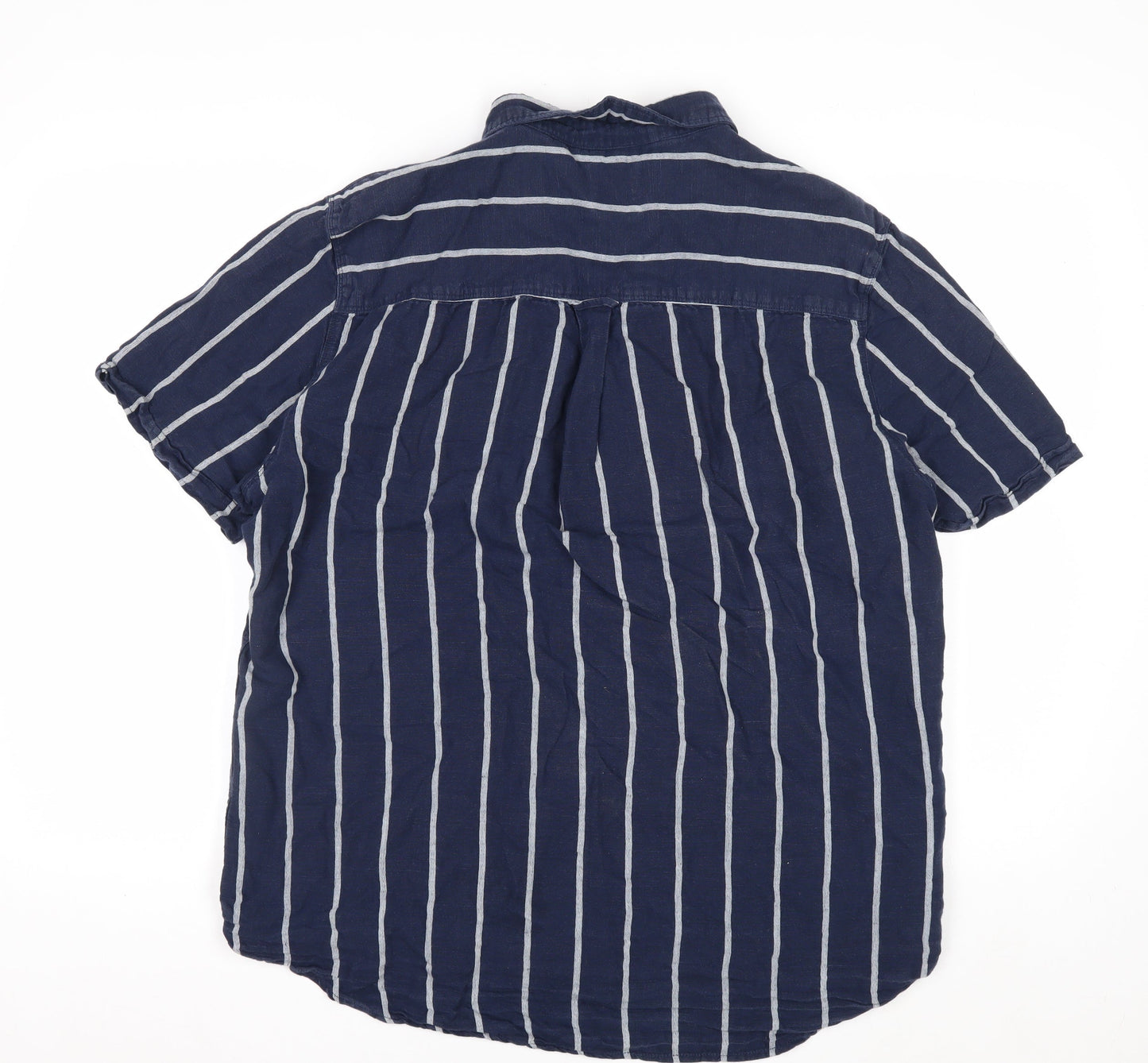 Burton Menswear Blue Striped Linen Blend Short Sleeve Shirt XL