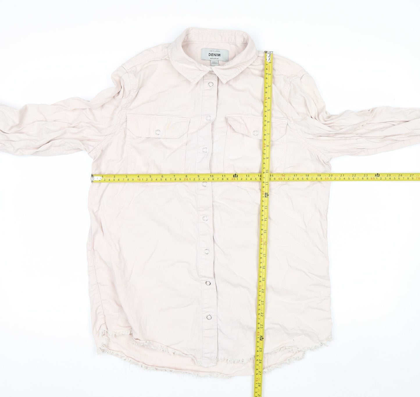 New Look Women Beige Cotton Button-Up Shirt UK 10 Long Sleeve