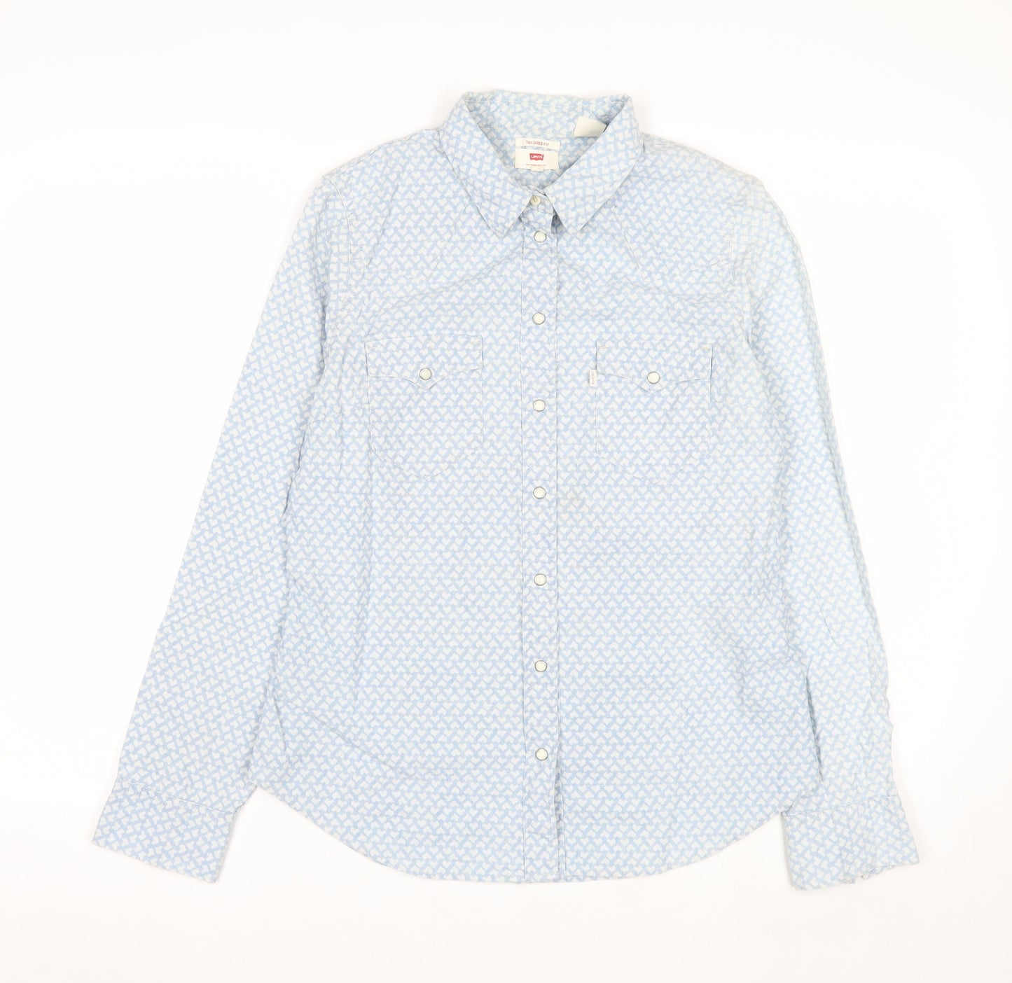 Levi's Women's Blue Geometric Long Sleeve Button-Up Shirt M
