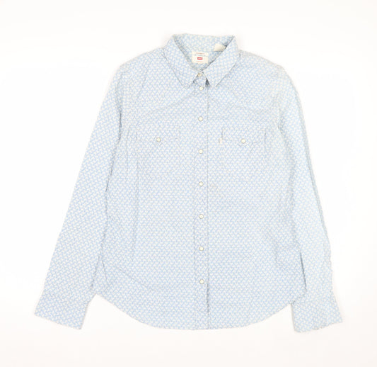Levi's Women's Blue Geometric Long Sleeve Button-Up Shirt M