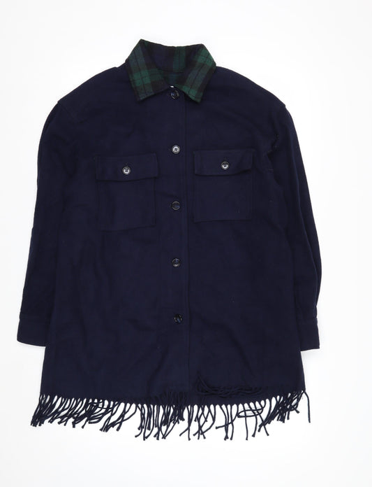 Jordan & Cole Women's Blue Wool Long Fringe Overcoat M