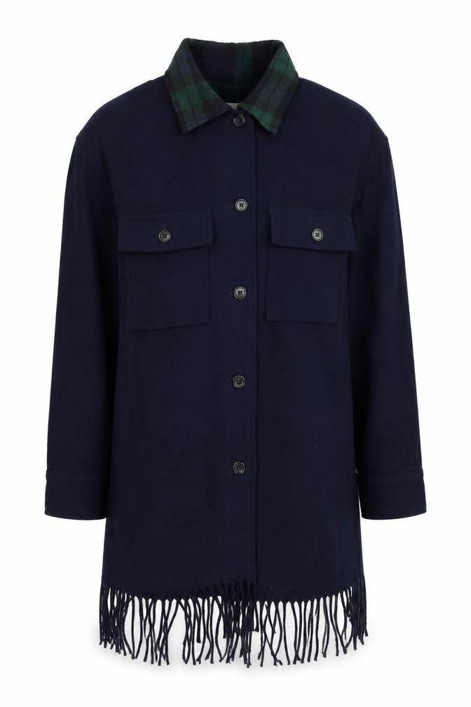Jordan & Cole Women's Blue Wool Long Fringe Overcoat M